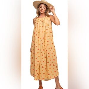 Easel Floral Midi Dress New Straw Linen Feel